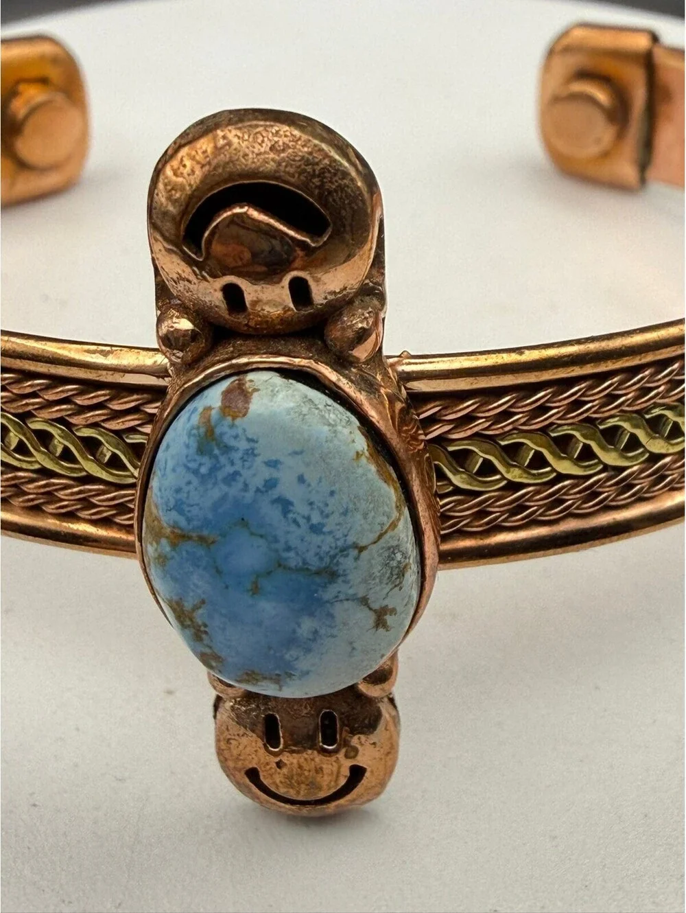 Handcrafted Copper & Golden Hills Turquoise Statement Cuff – Boho Bracelet
